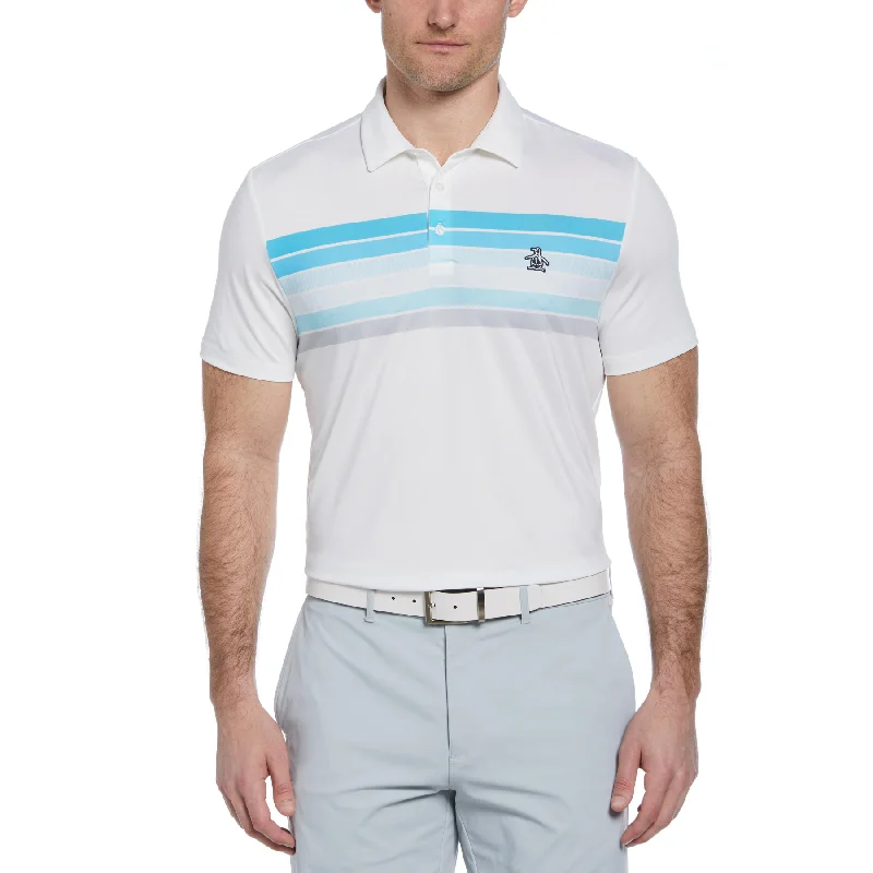 Can't Beat Engineered 70s Stripe Color Block Golf Polo Shirt In Bright White