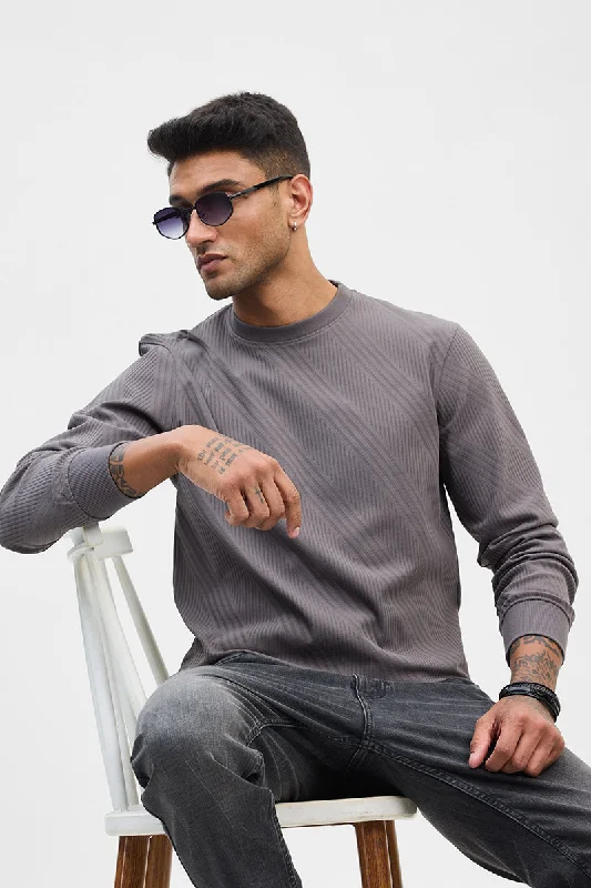 Exclusive Deal Grey Self-Design Slim Fit Sweater