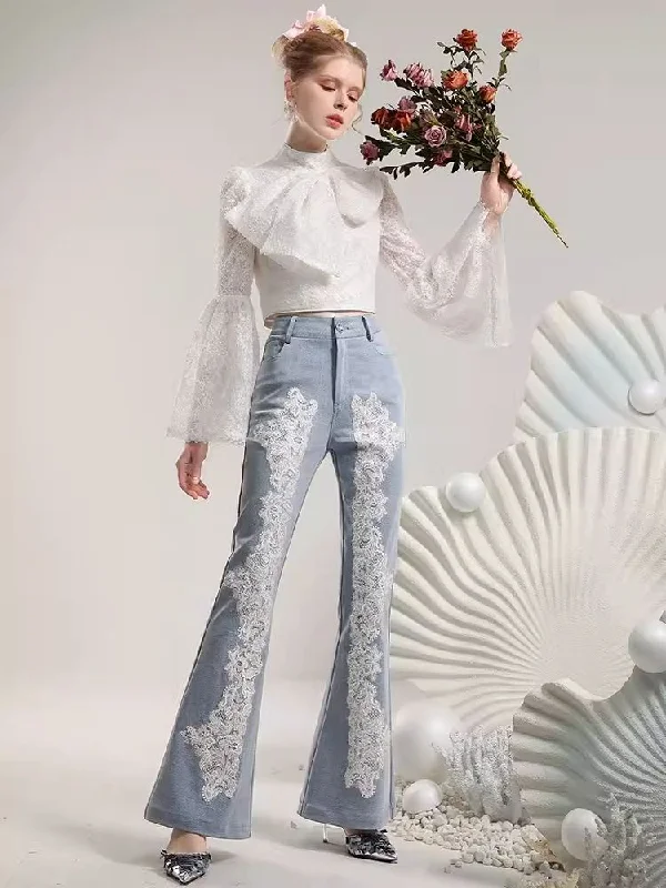 Best Choice Heavy Lace Flower Waisted Slim Flared Pants [s0000006835]
