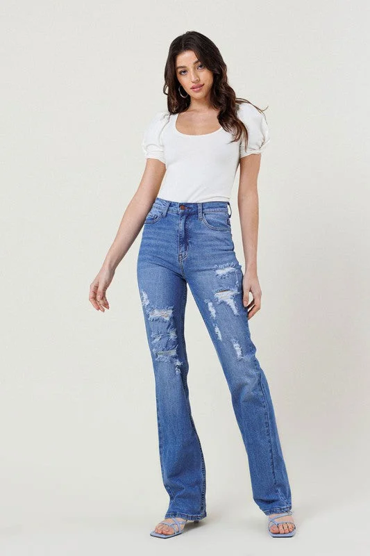 Limited Stock High Rise Distressed Straight Leg Jeans