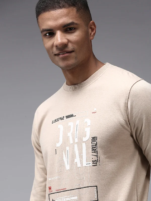 New Markdowns Men Beige Printed Sweatshirt