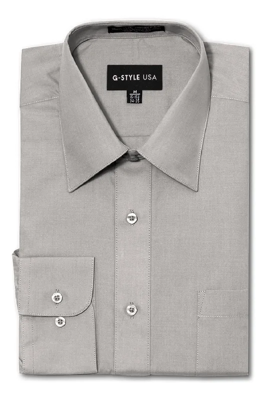 Bargain Prices Men's Basic Solid Color Button Up Dress Shirt (Grey)