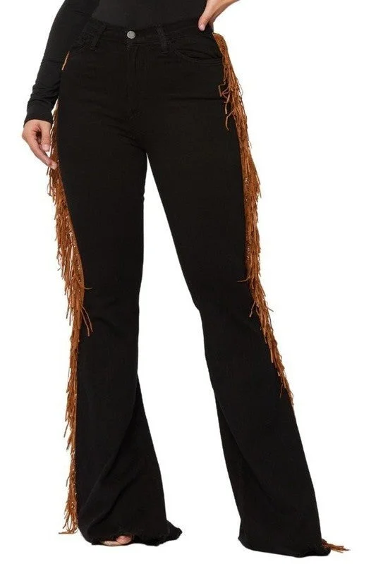 Mega Discount Fringe Bell Bottom Jean in Black- Inseam 32