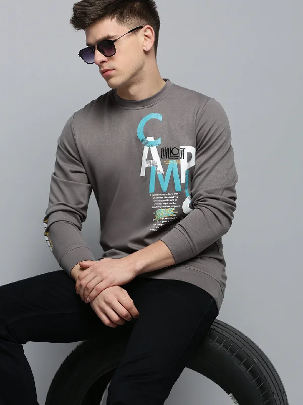 Value Deals Men Grey Printed Casual Sweatshirt