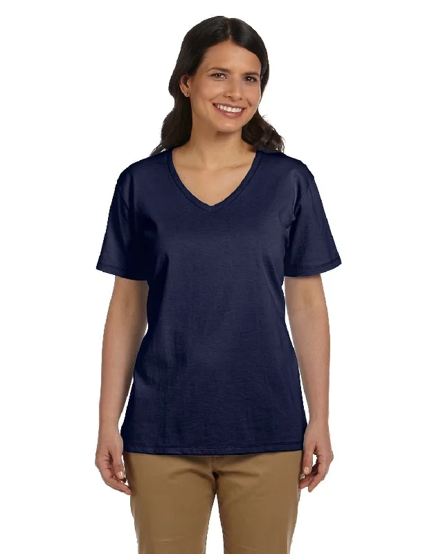 Weekend Bargains to Grab Hanes Ladies ComfortSoft V-Neck Cotton T-Shirt | Navy