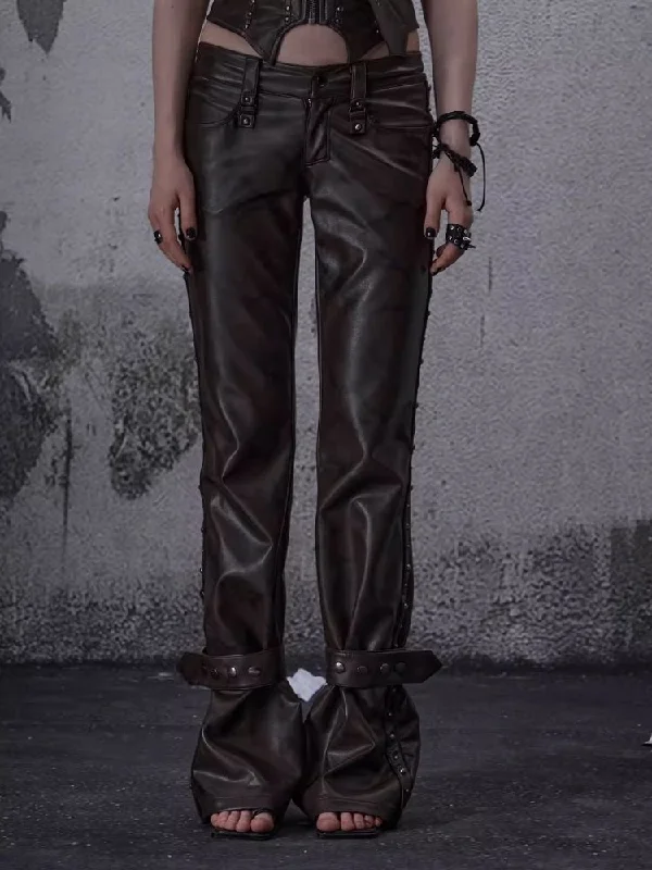 Don't Delay Lean rivets zipper wide-leg pants【s0000006697】