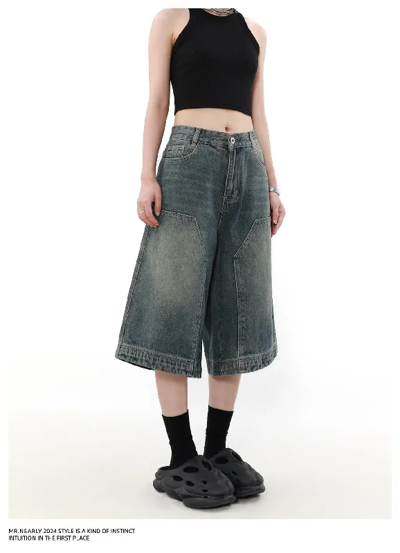 Online Deal Faded Patched Detail Denim Shorts