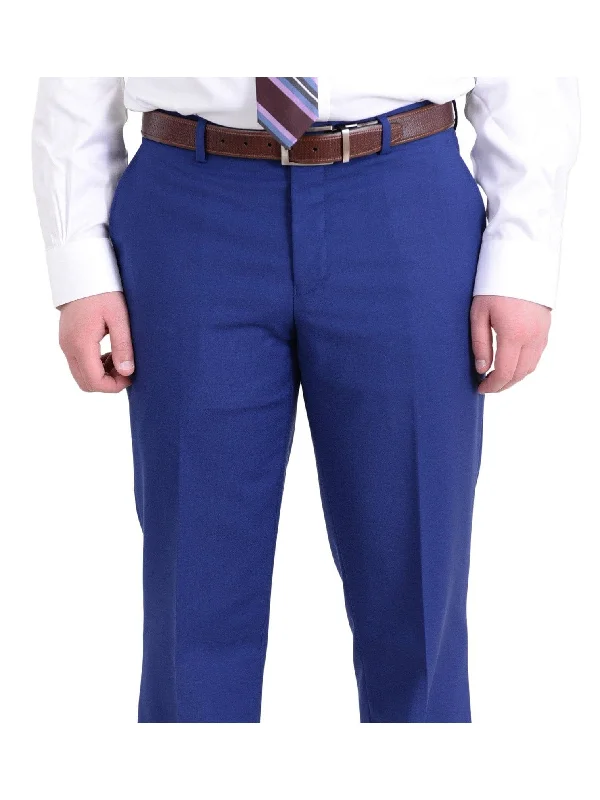 Mega Deal Raphael Mens Solid French Blue Slim Fit Flat Front Dress Pants