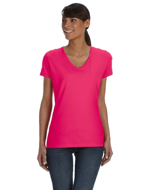 Special Savings Fruit of the Loom Ladies 100% Heavy Cotton HD V-Neck T-Shirt | Cyber Pink