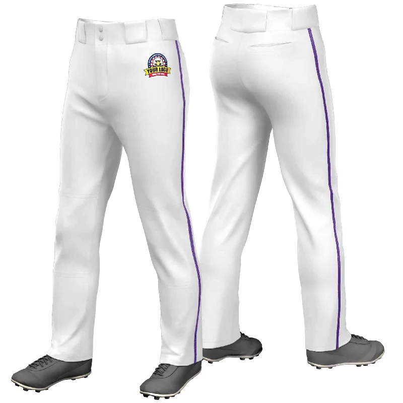 Deal Dash Custom White Purple Classic Fit Stretch Practice Loose-fit Baseball Pants