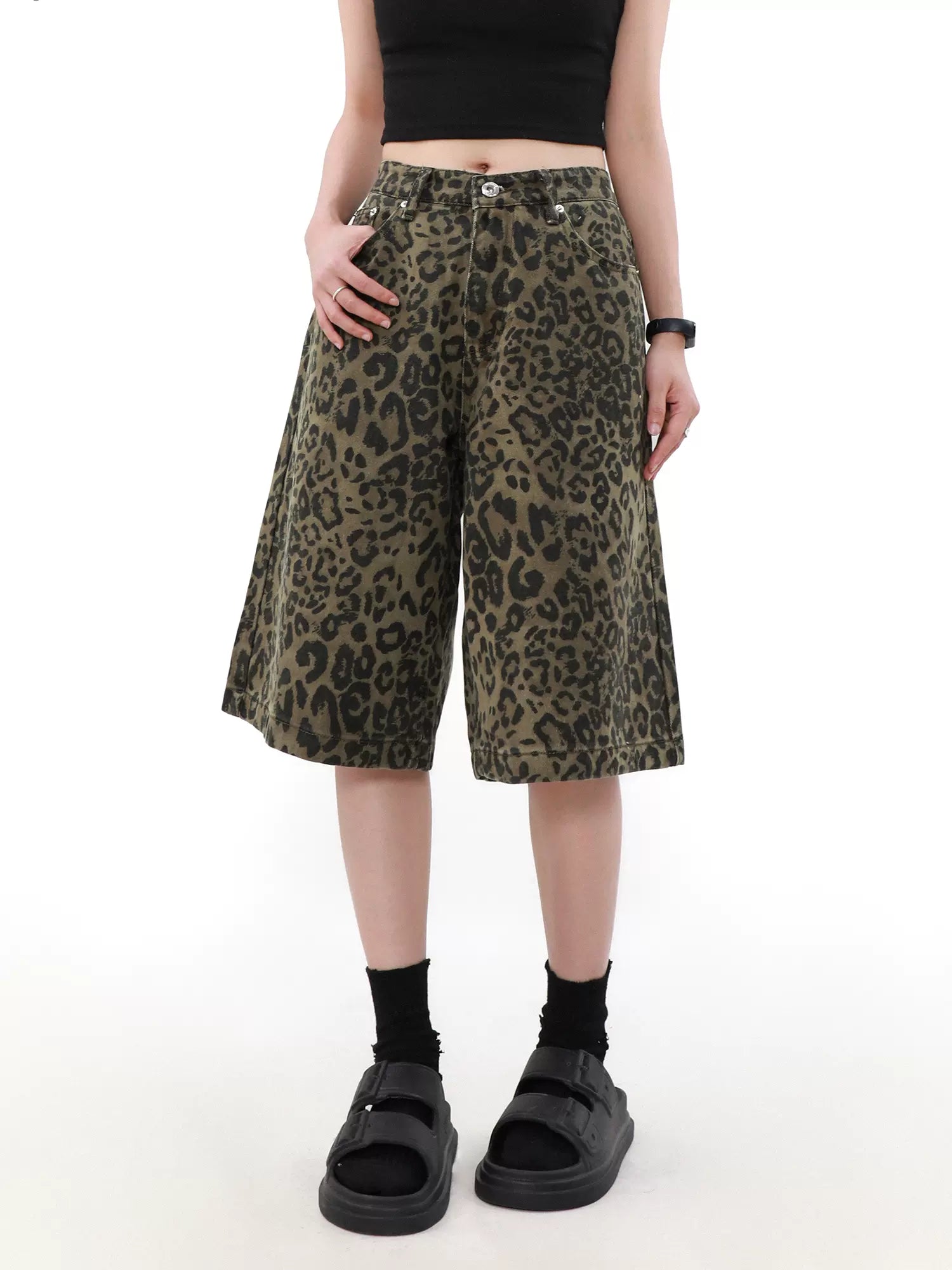 Super Sale Leopard Pattern Denim Shorts