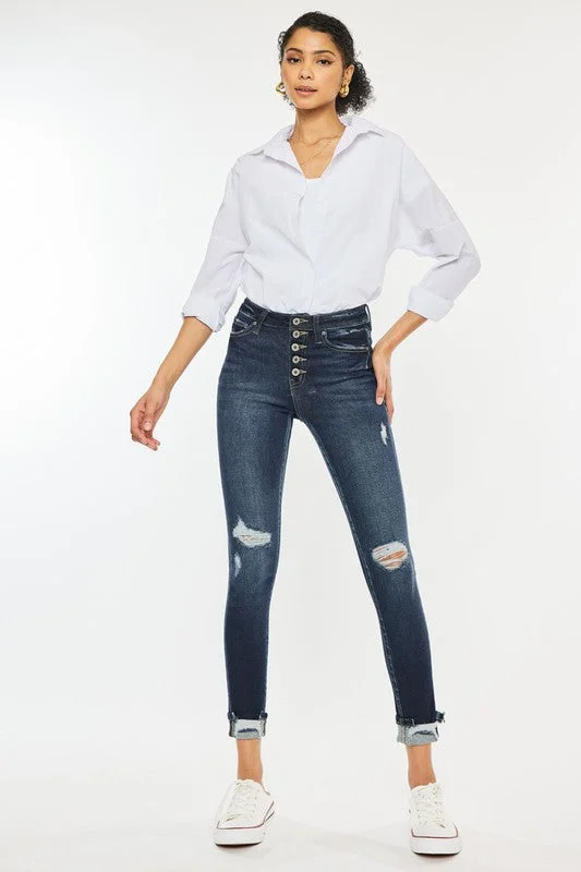 Exclusive Savings High Rise Button Down Cuffed Ankle Skinny Jeans