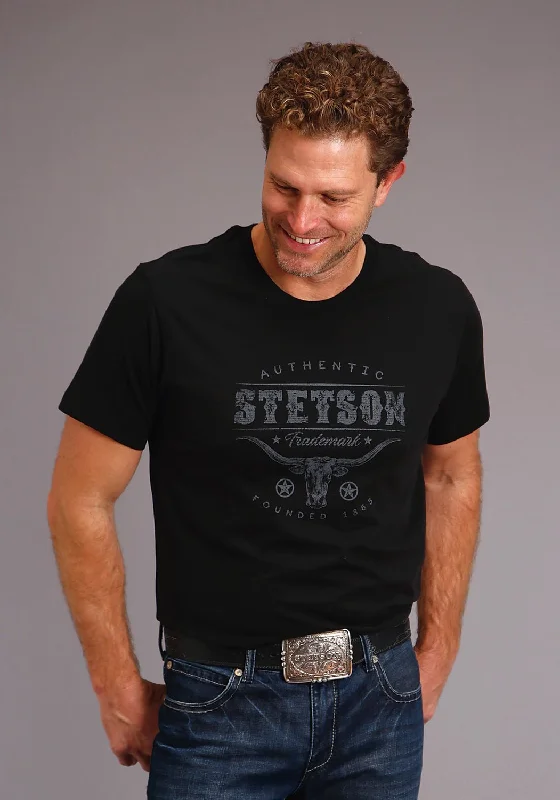 Weekend Bargains to Relish Stetson Mens Black 100% Cotton Steer Head S/S Trademark T-Shirt