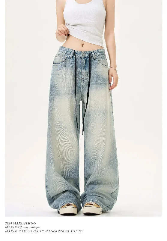 Weekend Savings Spree Faded Drawstring Waist Jeans