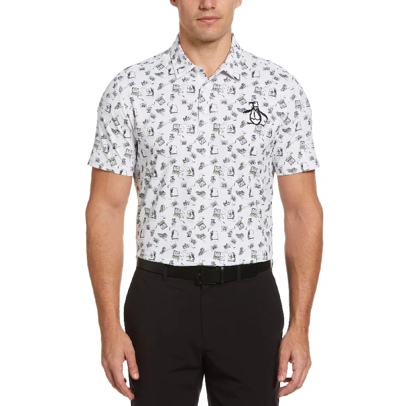 Shop and Save Retro Arcade Print Golf Polo Shirt In Bright White