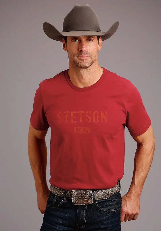 Weekend Deals That Excite Stetson Mens Red 100% Cotton Xl Logo S/S T-Shirt
