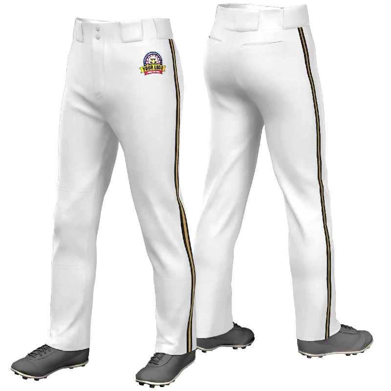 The Best Prices Custom White Black Gold-Black Classic Fit Stretch Practice Loose-fit Baseball Pants