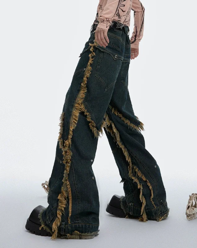 Hurry Up Exaggerated Frayed Detail Jeans