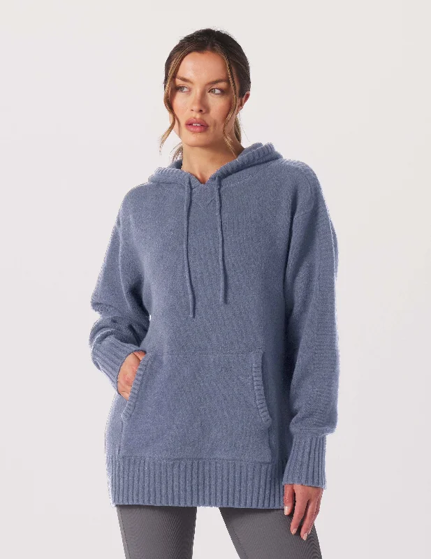 Time-Sensitive Knit Up Unisex Hoodie: Washed Blue