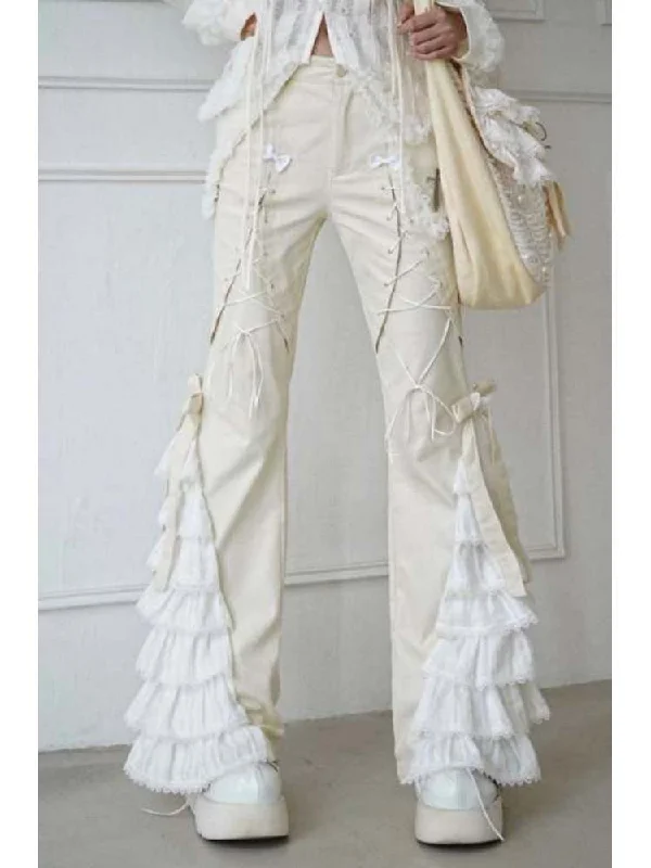 Deal Dash Lace-Up Tiered Bowknots Flared Pants【s0000008155】