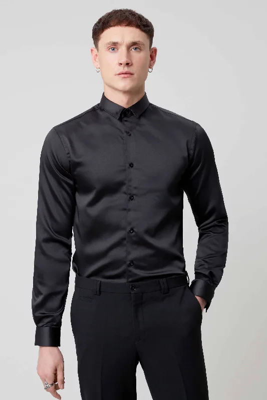 Discount Deals Slinky Slim Fit Black Sateen Shirt