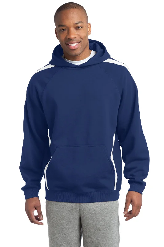 Exclusive Offer Sport-Tek Mens Shrink Resistant Fleece Hooded Sweatshirt Hoodie w/ Pouch Pocket - True Royal Blue/White - Closeout