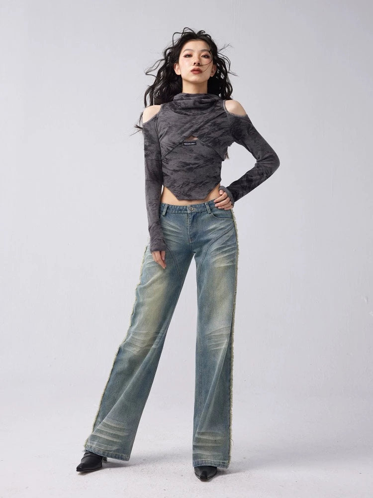 Today's Deal Distressed straight jeans【s0000006535】