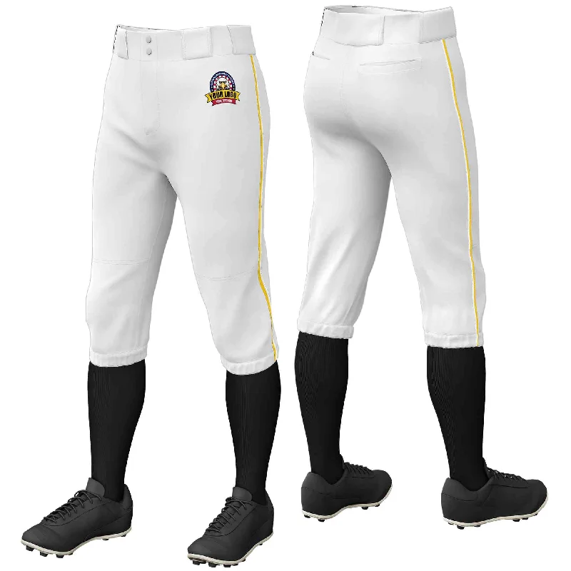Huge Savings Custom White Gold-White Classic Fit Stretch Practice Knickers Baseball Pants Huge Savings Custom White Gold-White Classic Fit Stretch Practice Knickers Baseball Pants