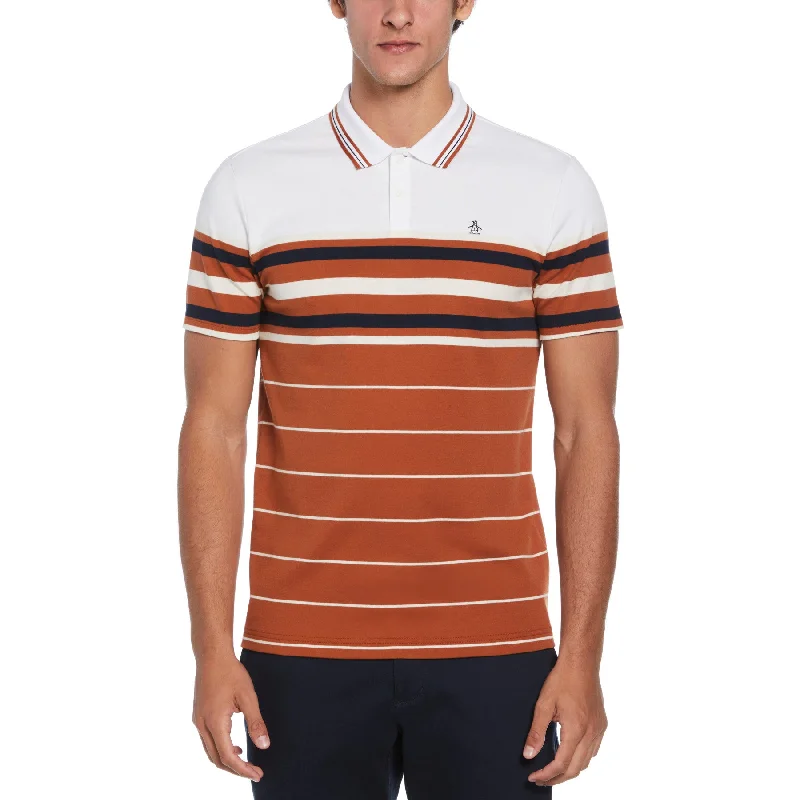 Act Fast Cotton Interlock Yarn Dyed Striped Polo Shirt In Ginger Bread