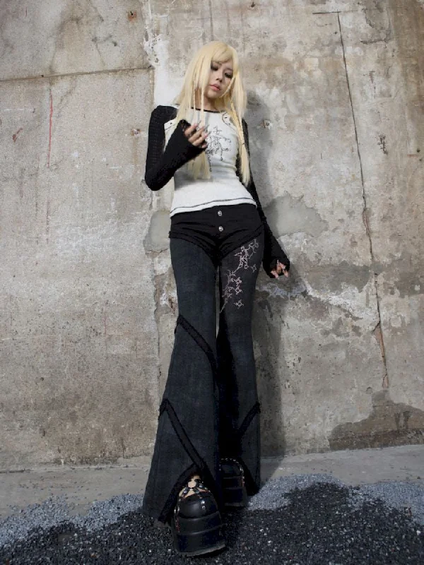 Bargain Bin Drilling Casual Low Waist Flared Pants【s0000007585】