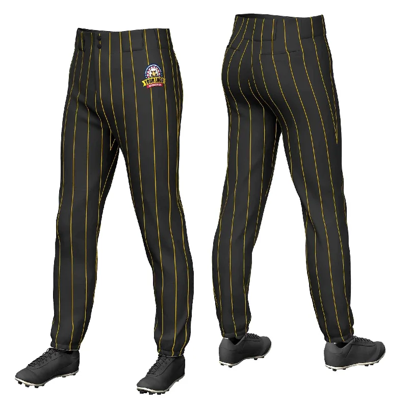 Early Bird Discount Custom Black Gold Pinstripe Fit Stretch Practice Pull-up Baseball Pants