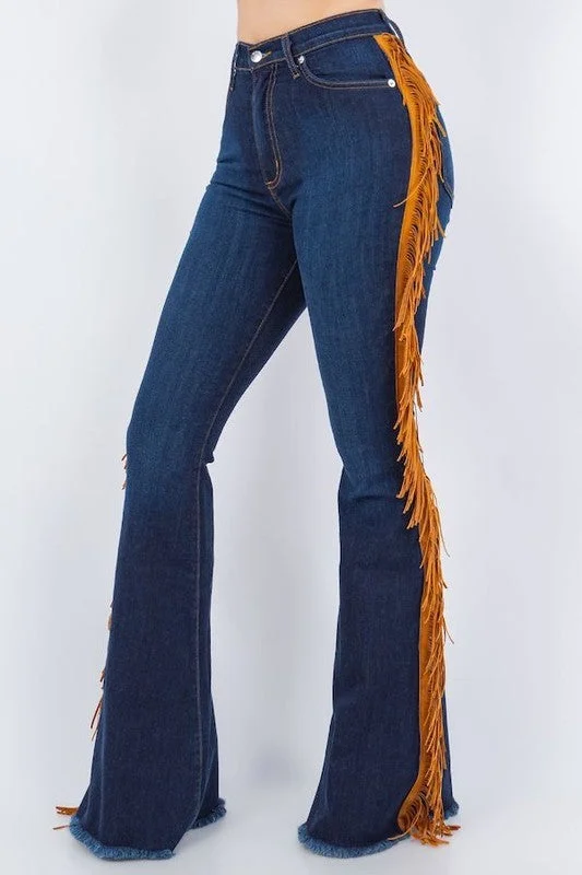 Weekend Specials You Can't Miss Fringe Bell Bottom in Dark - Inseam 32"