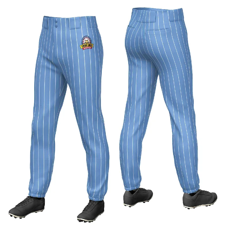The Best Prices Custom Light Blue White Pinstripe Fit Stretch Practice Pull-up Baseball Pants The Best Prices Custom Light Blue White Pinstripe Fit Stretch Practice Pull-up Baseball Pants