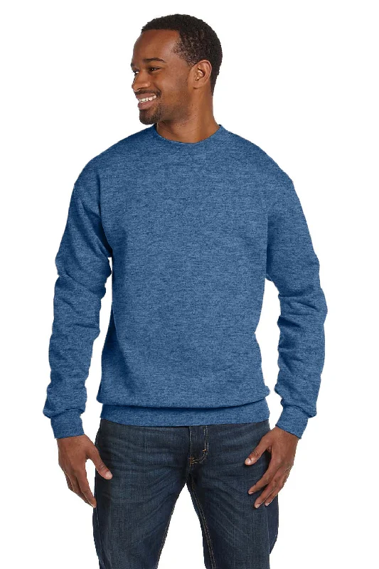 Daily Special Hanes Mens EcoSmart Print Pro XP Pill Resistant Fleece Crewneck Sweatshirt - Heather Blue - Closeout