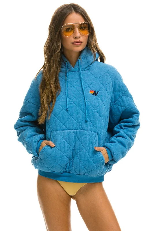 Final Clearance QUILTED RELAXED PULLOVER HOODIE - OCEAN