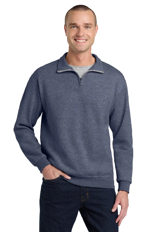 Lowest Prices Jerzees Mens NuBlend Pill Resistant Fleece 1/4 Zip Sweatshirt - Vintage Heather Navy Blue
