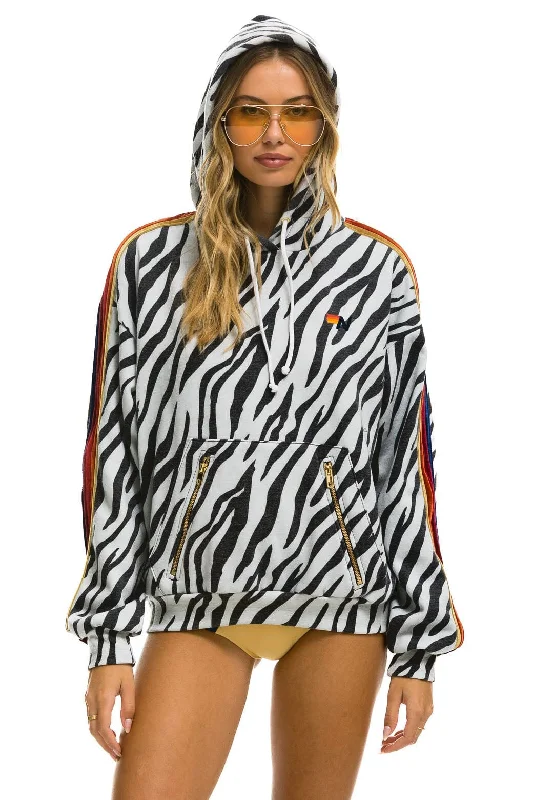 Flash Deals CLASSIC RELAXED PULLOVER HOODIE WITH ZIPPER POCKETS - ZEBRA