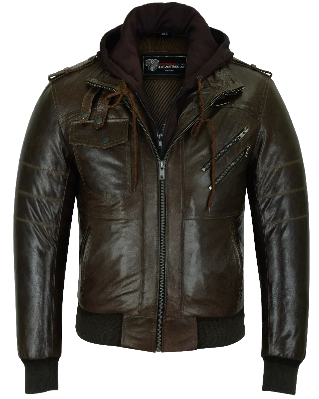Deal Explosion VL551CBr Vance Leathers' Mens Vincent Brown Waxed Premium Cowhide Motorcycle Leather Jacket With Removeable Hoodie