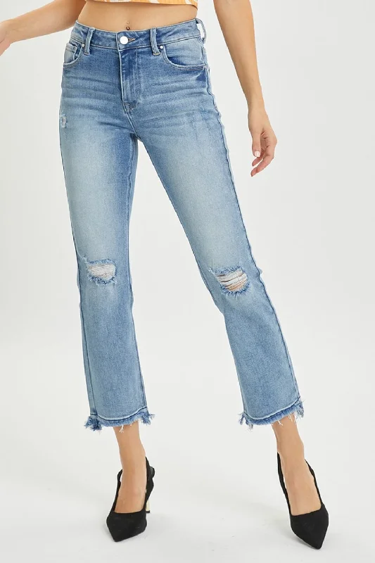 Celebrate the Weekend with Discounts High Rise Distressed Cropped Straight Jeans