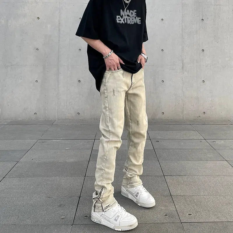 Final Sale Distressed Zip Hem Slim Fit Jeans