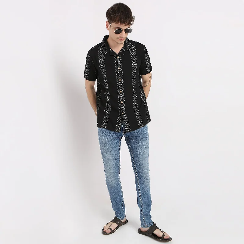 Weekend Deal Jacquard Short Length Camp Collar Half Sleeve Shirt