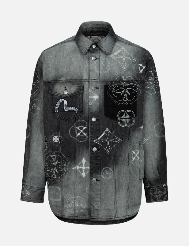 Reduced Prices Tie-Dye Kamon and Seagull Print Regular Fit Shirt Jacket