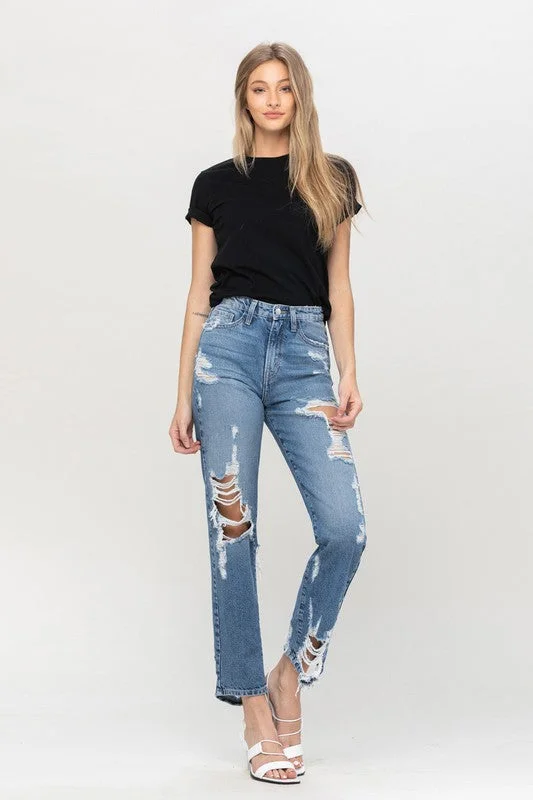 Lowest Rates Super High Rise Tattered Ankle Straight