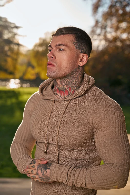 Super Bargain Father Sons Classic Chocolate Brown Ribbed Knit Hoodie Jumper - FSH911