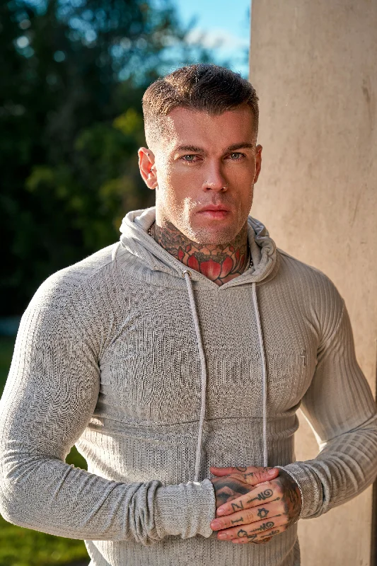 Special Discount Father Sons Classic Light Grey Ribbed Knit Hoodie Jumper - FSH905