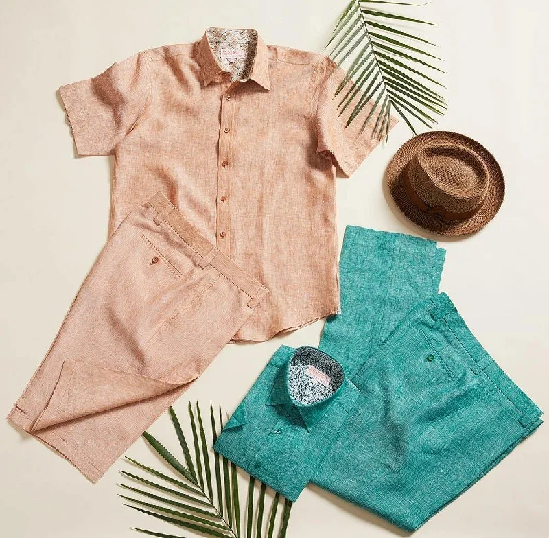 Referral Discount Men's Camel Short Sleeves Linen Shirt by Inserch