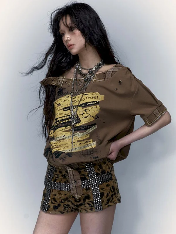 Exclusive Savings Heavy Gold Stamped Rivets Leopard Print Shorts【s0000008131】