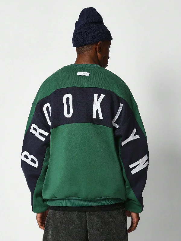 Now or Never Crew Neck Colour Blocked Sweatshirt With Back Brooklyn Embroidery