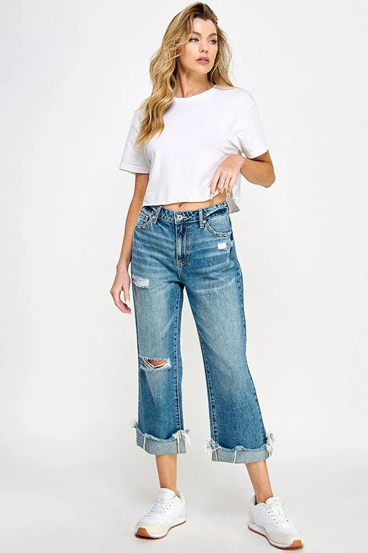 Best Bargains High Rise Distressed Cuffed Jeans