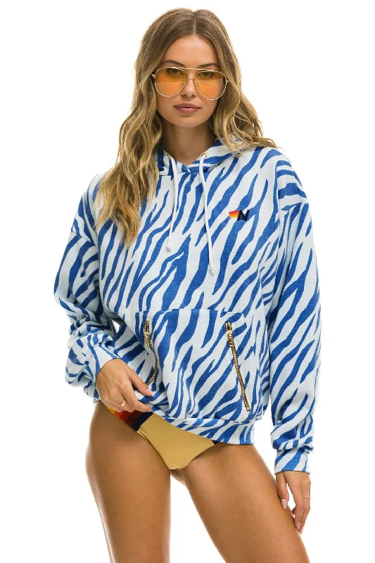 New Markdowns TIGER RELAXED PULLOVER HOODIE WITH ZIPPER POCKETS - BLUE TIGER
